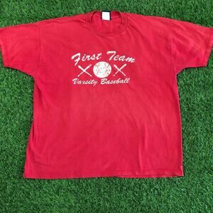 Men's Vintage Red ‘First Team Varsity Baseball’ Graphic Tee